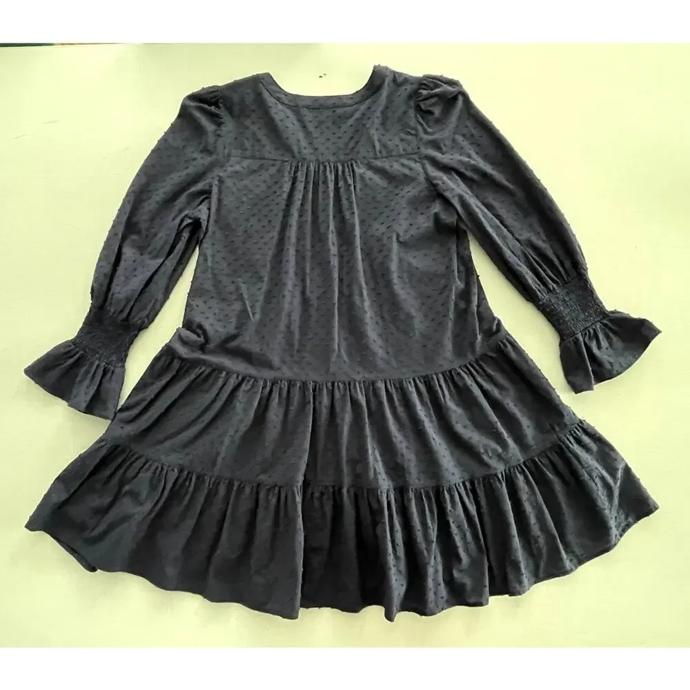 Pomander Place Sz M Kenzo Dress Navy Cotton Swiss Dot Summer Casual Breezy Comfy - Picture 5 of 15